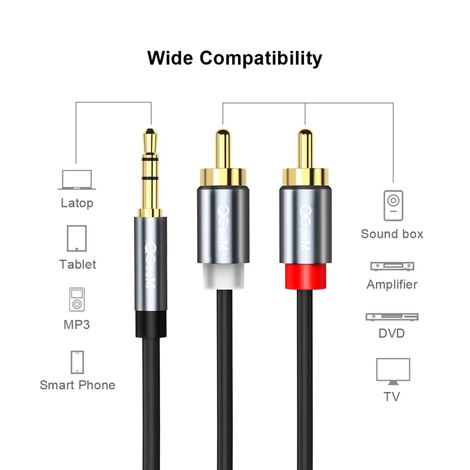 QGeeM RCA Cable 2RCA to 3.5 Au - Home Cinema Amplifier ulasan dan harga